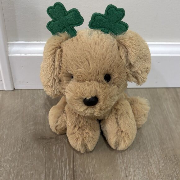 Aurora St. Patrick's Day Golden Lab Stuffed Lucky Shamrock Silky Plush 6" Plus - Picture 1 of 6